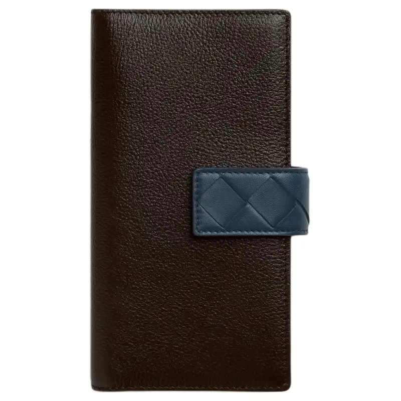 Bottega Veneta Calfskin Cell Phone Pouch Women's Dark Brown & Blue