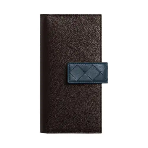 Bottega Veneta Calfskin Wallet Women's Dark Brown & Dark Blue