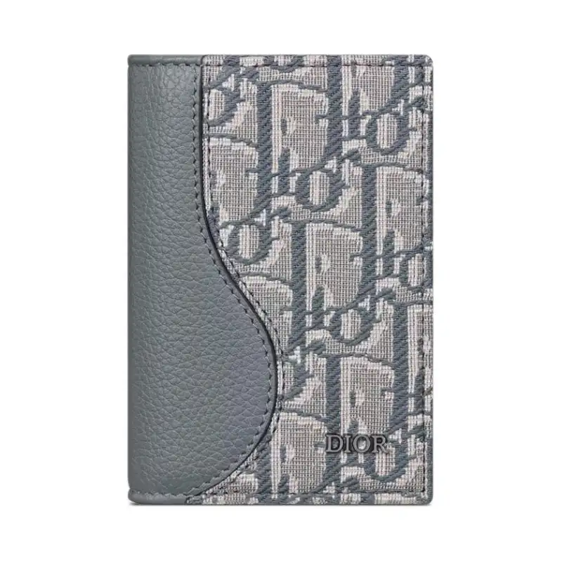 DIOR Saddle Grained Calfskin Card Holder Men's Dark Gray