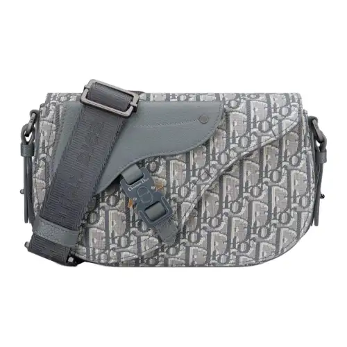 DIOR Oblique Printed Fabric With Grain Cow Leather Saddle Messenger Bag, Shoulder Bag, Crossbody Bag Men's Dark Gray