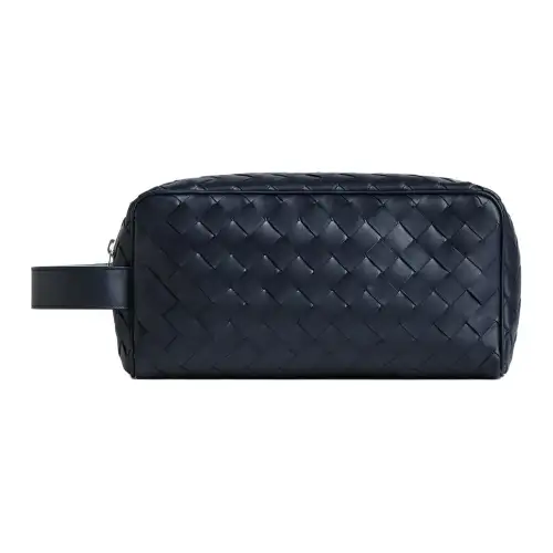 Bottega Veneta Intrecciato Calfskin Clutch Travel Bag Men's Space Blue & Green