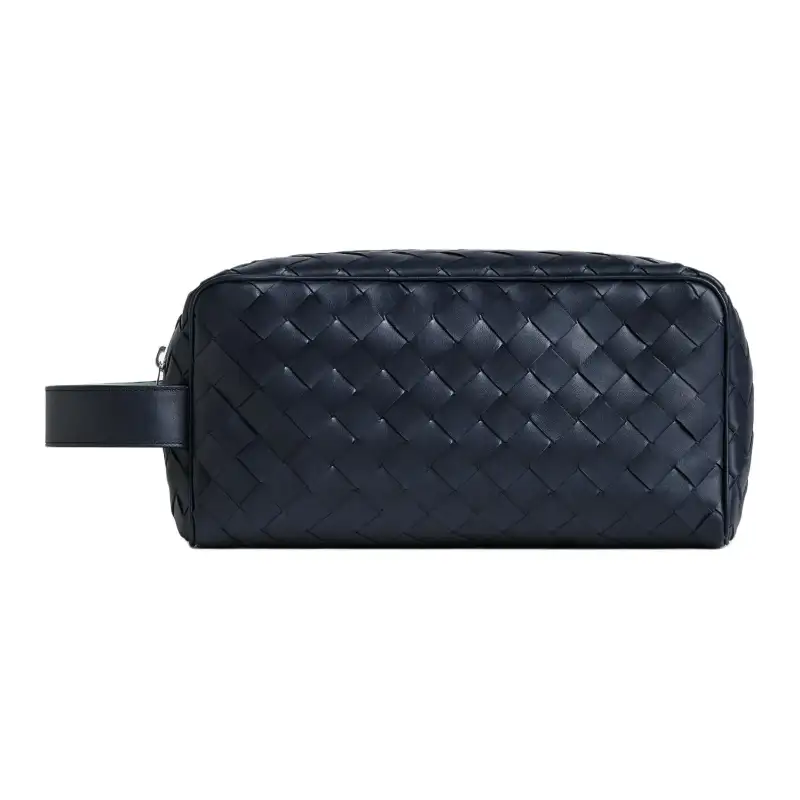 Bottega Veneta Intrecciato Calfskin Clutch Travel Bag Men's Space Blue & Green
