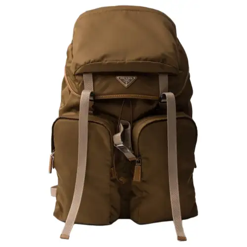 PRADA Recycled Nylon With Leather Backpack Men's Brown