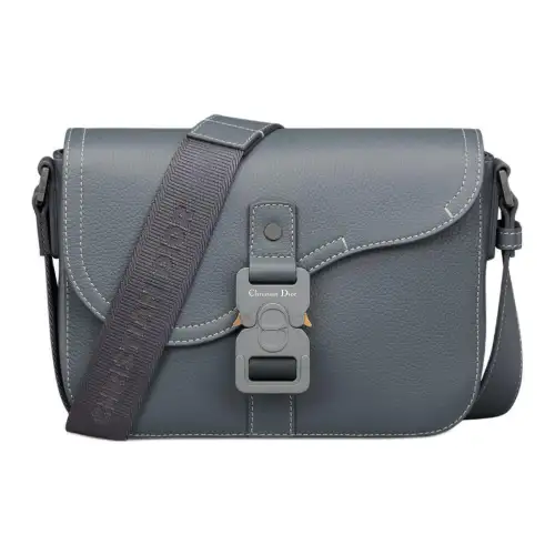 DIOR Grained Calfskin Saddle Messenger Bag, Crossbody Bag, Shoulder Bag Men's Dark Gray