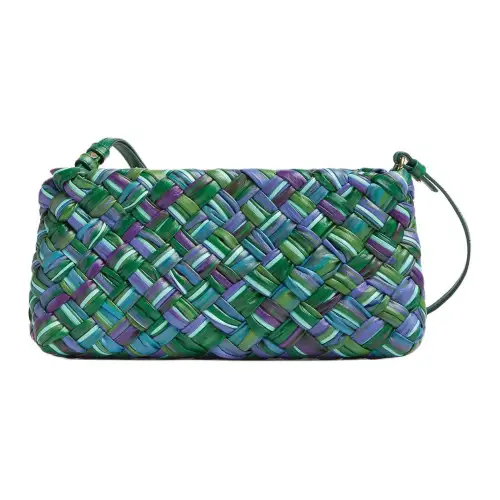 Bottega Veneta Leaf Embossed Print Leather Crossbody Bag, Shoulder Bag Women's Iguana Color & Green