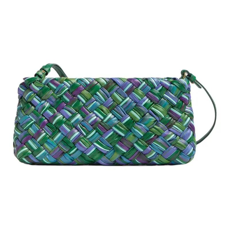 Bottega Veneta Leaf Embossed Print Leather Crossbody Bag, Shoulder Bag Women's Iguana Color & Green
