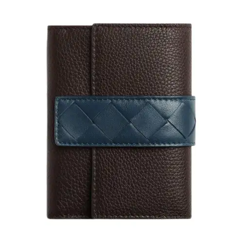 Bottega Veneta Calfskin Wallet Women's Dark Brown & Blue