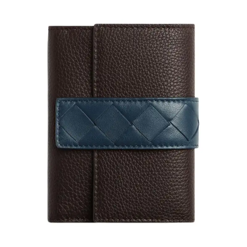 Bottega Veneta Calfskin Wallet Women's Dark Brown & Blue