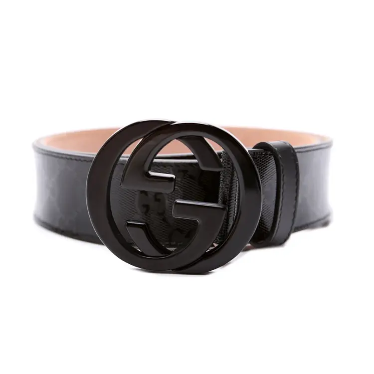 GUCCI Interlocking G Leather Belts Men's Black
