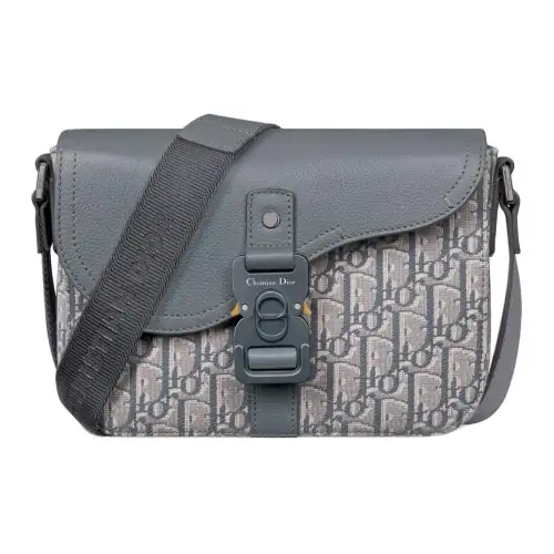 DIOR Saddle Oblique Print, Grain Cow Leather Saddle Bag, Messenger Bag, Crossbody Bag, Shoulder Bag Men's Dark Gray