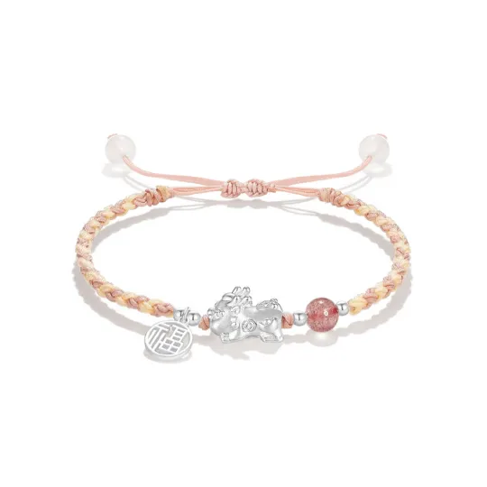 Crafts Women's 999 Silver Strawberry Quartz Agate Moonstone Bracelets Unisex Good Luck