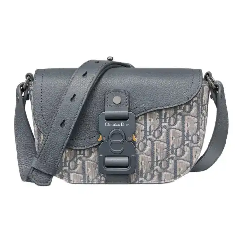 DIOR Saddle Grained Calfskin Saddle Bag One Shoulder Crossbody Clutch Mini Men's Dark Gray