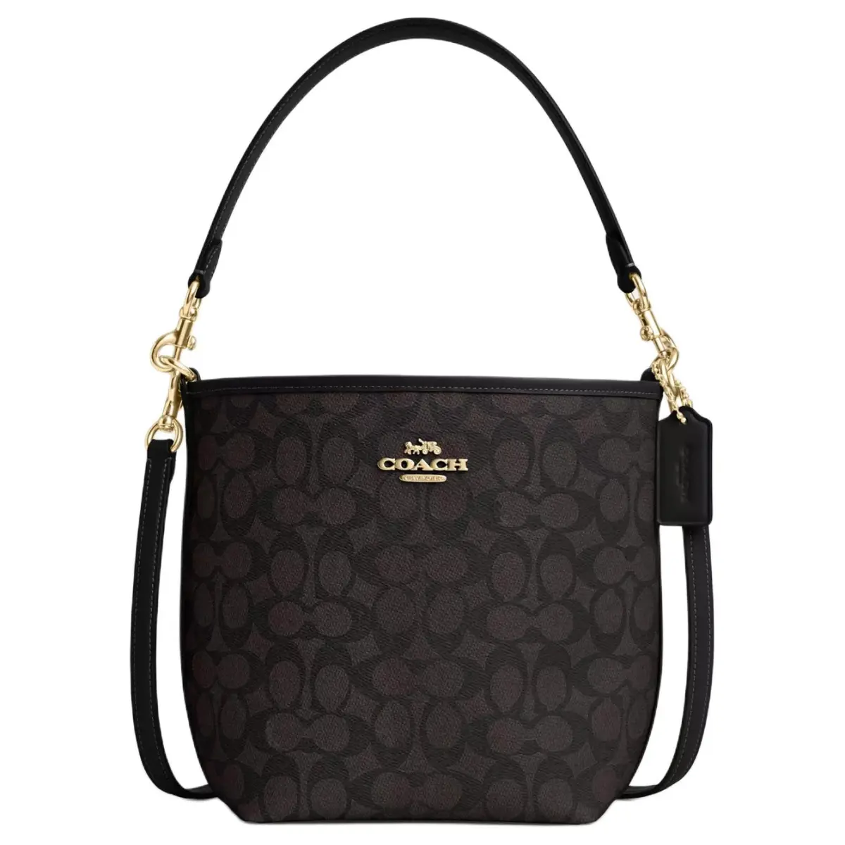 COACH City Bucket Coated Canvas Handbag, Shoulder Bag Small Women's Walnut & Black