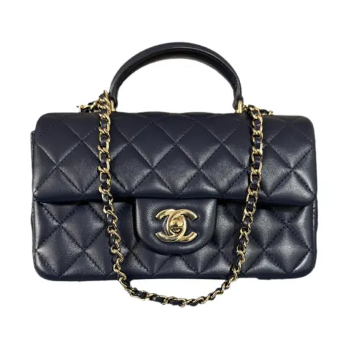 CHANEL Classic Flap CF Lambskin & Gold Metal Flap Bag, Crossbody Handbag Mini Women's Marine Blue