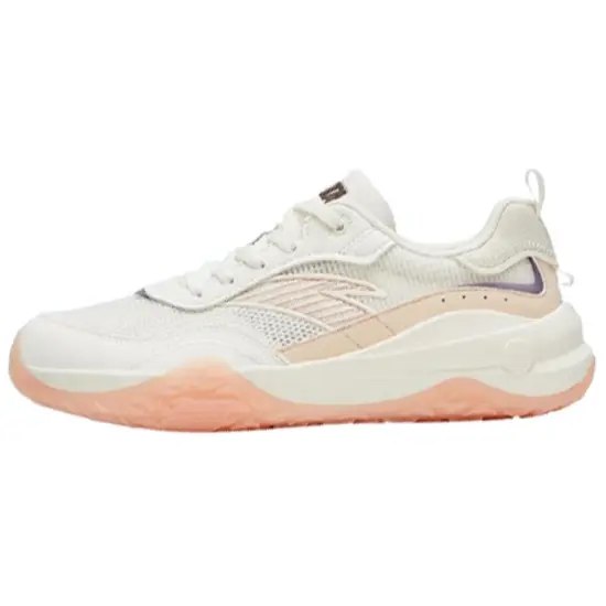 ANTA Running Shoes Women's Low-Top Ivory White/Smoke Dust Brown/Light Rainbow Pink