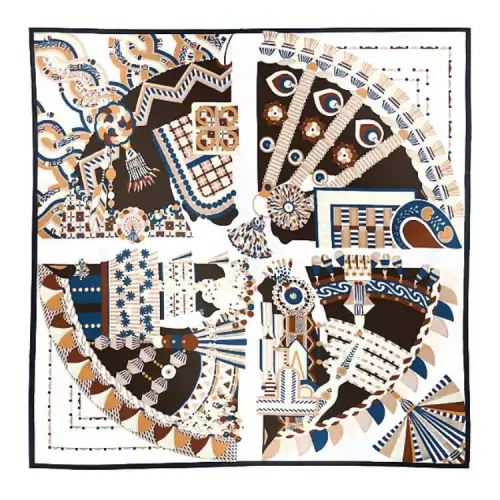 HERMES Haute Parure Silk Scarves Women's Beige
