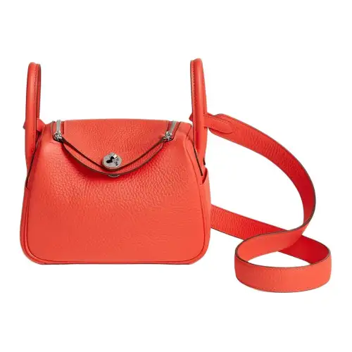 HERMES Lindy Clemence Bullock Leather Handbag 19 Women's G0 Orange Field Open Country Orange
