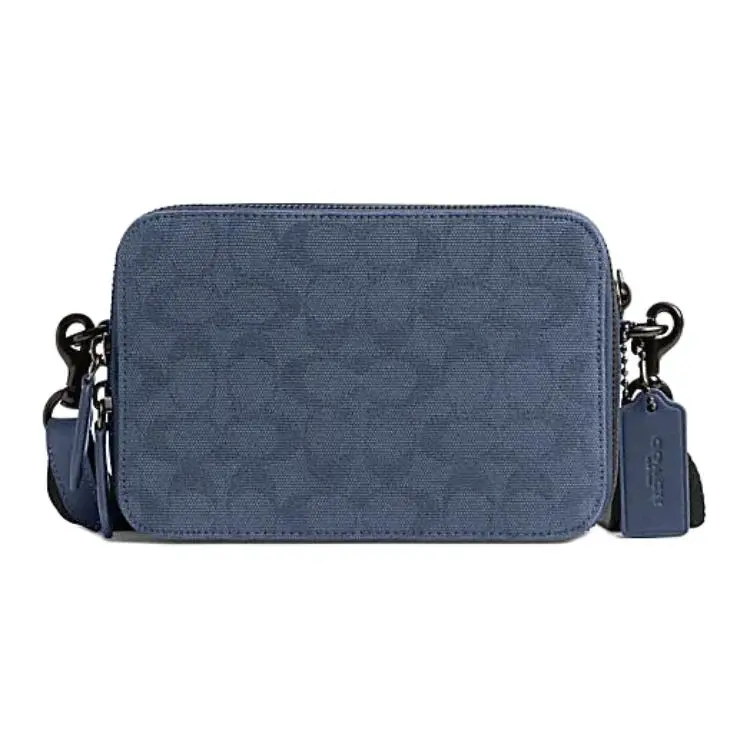 COACH Charter Fabric With Cow Leather Shoulder Bag, Crossbody Bag Small Men's Washed Fabric Blue
