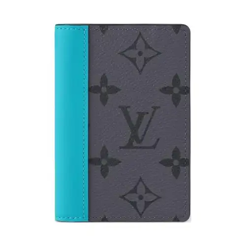 LOUIS VUITTON Leather Card Holders Men Gray/Blue