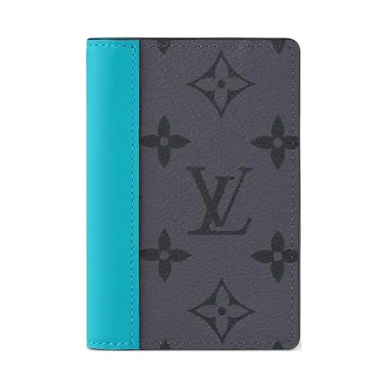 LOUIS VUITTON Leather Card Holders Men Gray/Blue