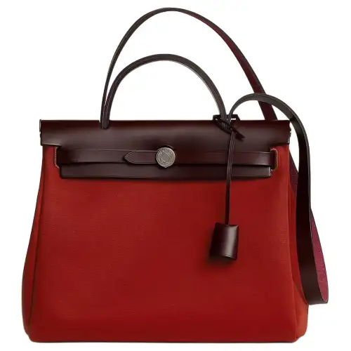 HERMES Herbag Zip Officier Canvas With Hunter Cow Leather Shoulder Bag, Crossbody Bag, Handbag 31 Unisex