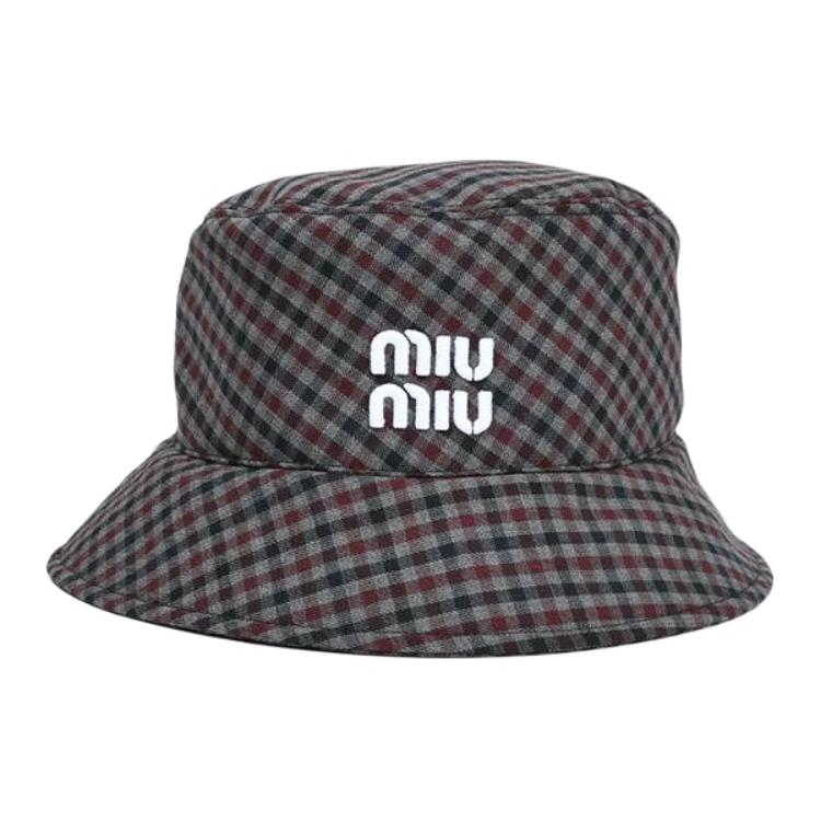 Miu Miu 2010s embroidery checked bucket hat