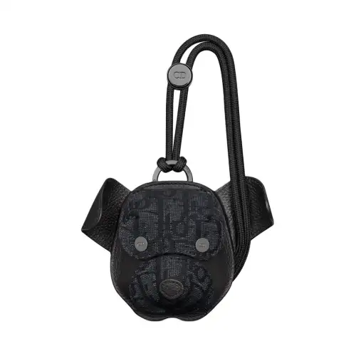 DIOR Bobby Grain Calfskin Earphone Case Unisex Black
