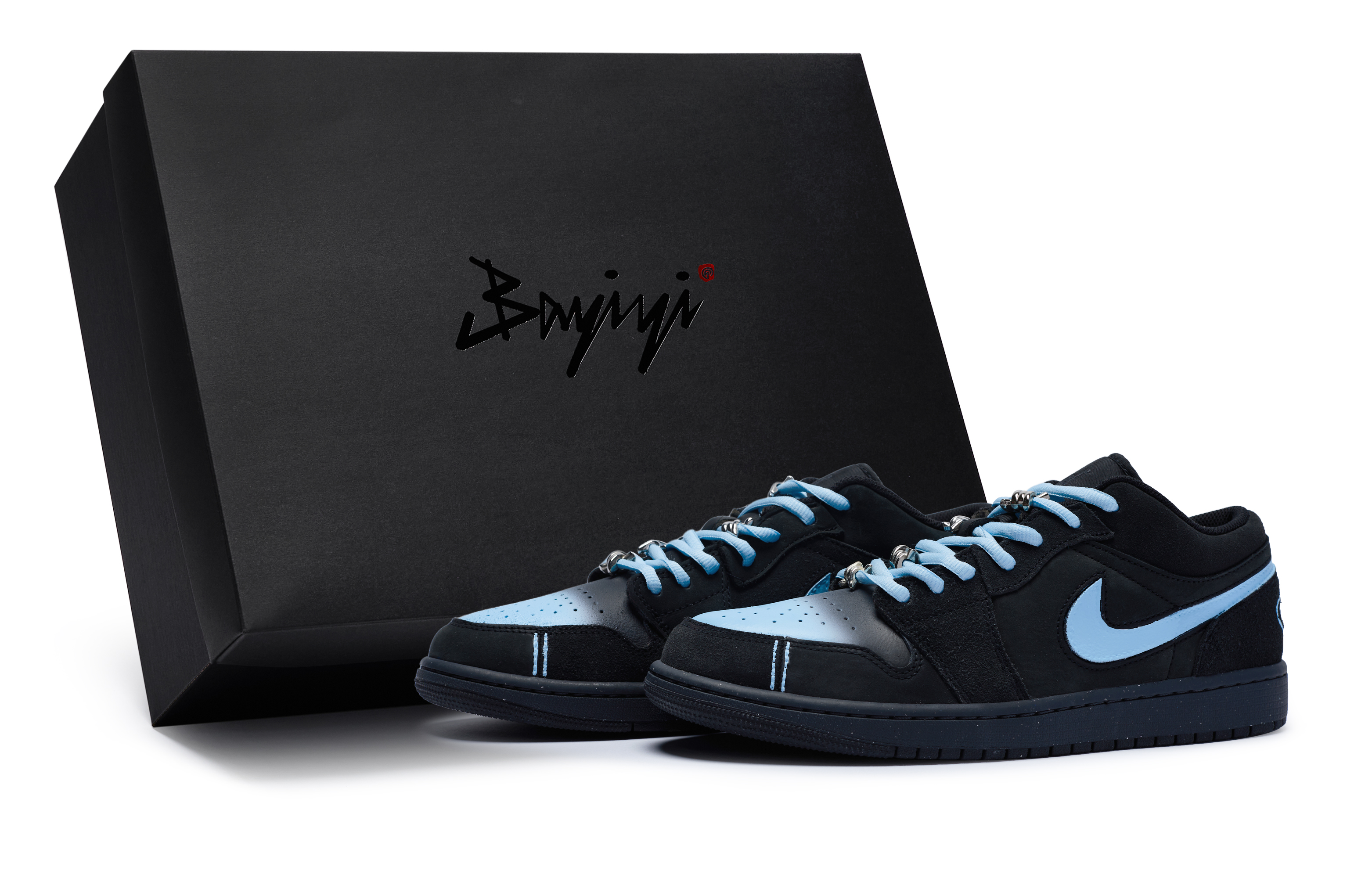 Jordan Air Jordan 1 811 Manufacturing, Black And Blue Suede, Special Shoe Box Low top Vintage Basketball Shoes Men's