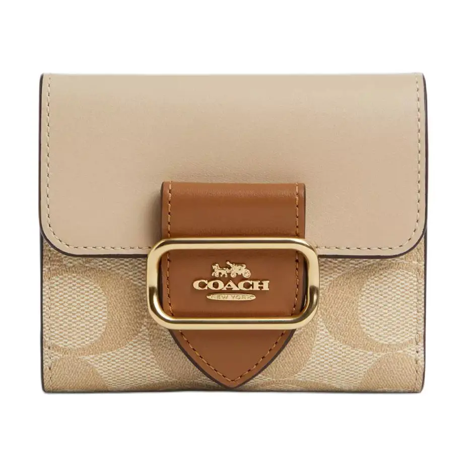 COACH Morgan Coated Canvas With Calfskin Wallet Women's Ivory & Light Khaki & Multicolor