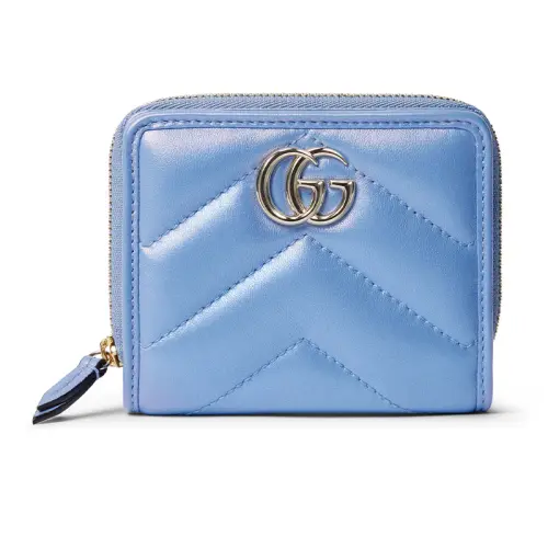 GUCCI GG Marmont Patent Leather Wallet Mini Women's Light Blue