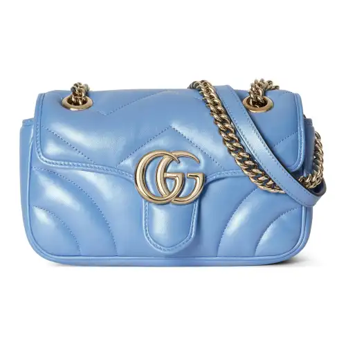 GUCCI Marmont Leather Crossbody Bag, Shoulder Bag Small Women's Light Blue