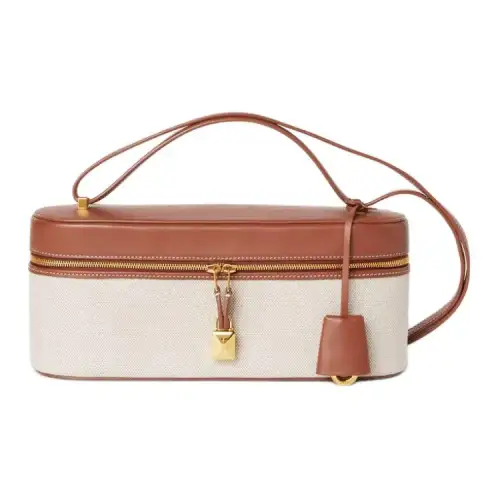 Loro Piana Extra Bag Canvas With Leather Crossbody Bags Women's Natural & Caramel
