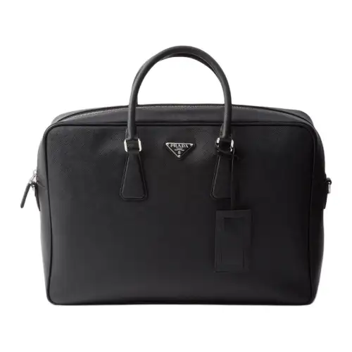 PRADA Saffiano Leather Portable Briefcase Men's Black