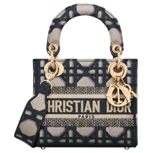 DIOR Lady D Lite Embroidery Handbag, Shoulder Bag, Crossbody Bag, Handbag Mini Women's Beige & Blue