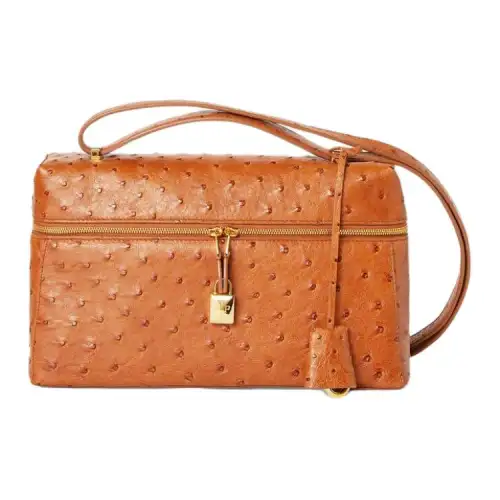 Loro Piana Extra Bag Calfskin With Ostrich Leather Shoulder Bag, Crossbody Bag Women's Sand Mist