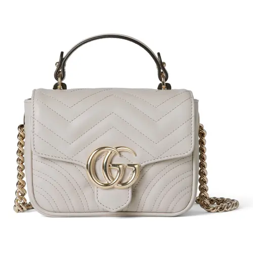 GUCCI GG Marmont Leather Shoulder Bag, Crossbody Bag, Handbag Mini Women's Light Gray