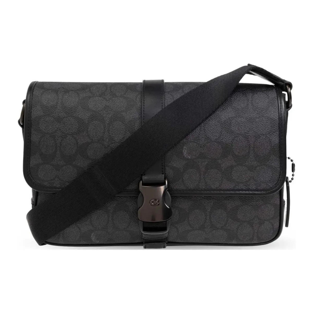 COACH League Coated Canvas With Calfskin Crossbody Bags Large Unisex Charcoal Gray & Black