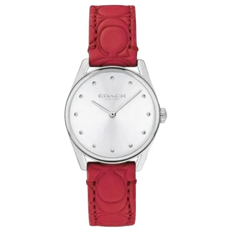 COACH Wrist Watches Quartz Movement Cow Leather/Cow Leather Strap 28mm Silver Dial Women's Watch 30m Water Resistant