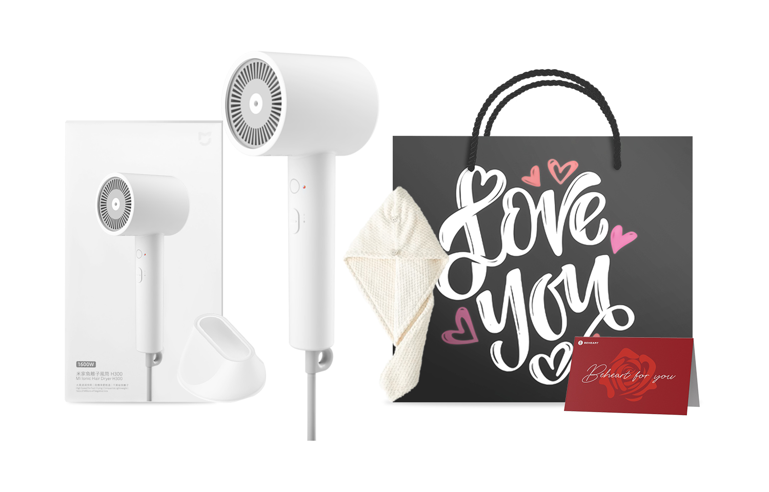 Xiaomi Mijia Hair Dryer Smart Constant Temperature Negative Ion Hair Care Large Air Volume Quick Drying Moisturizing Home Use Student Dormitory Lightweight and Portable Autumn and Winter Boys and Girls Limited Gift Box YL-H300 Lover Gift Bag
