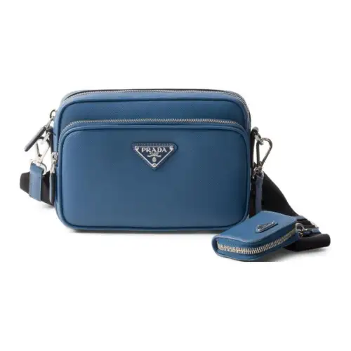 PRADA Saffiano Leather Crossbody Bag, Shoulder Bag Women's Blue