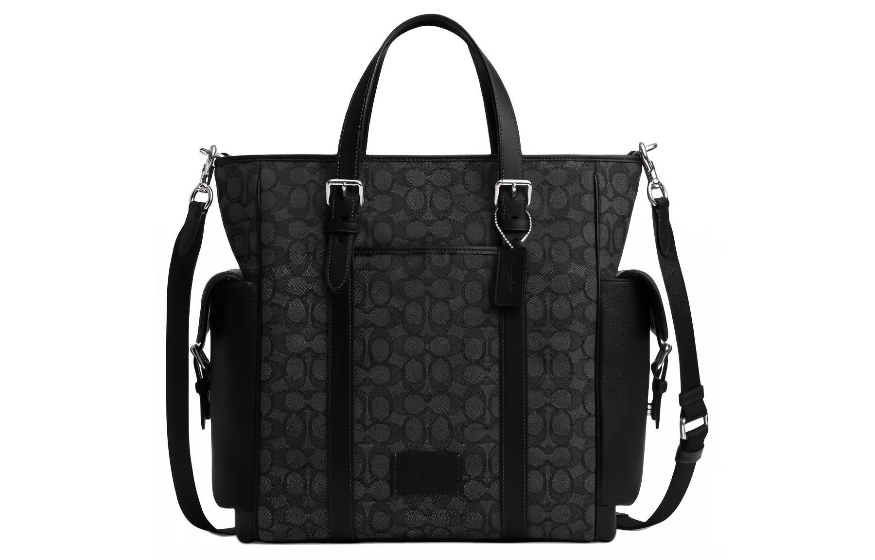 COACH Sprint Iconic Jacquard Shoulder Bag, Crossbody Bag, Handbag Large Men's Silver & Charcoal Gray & Black
