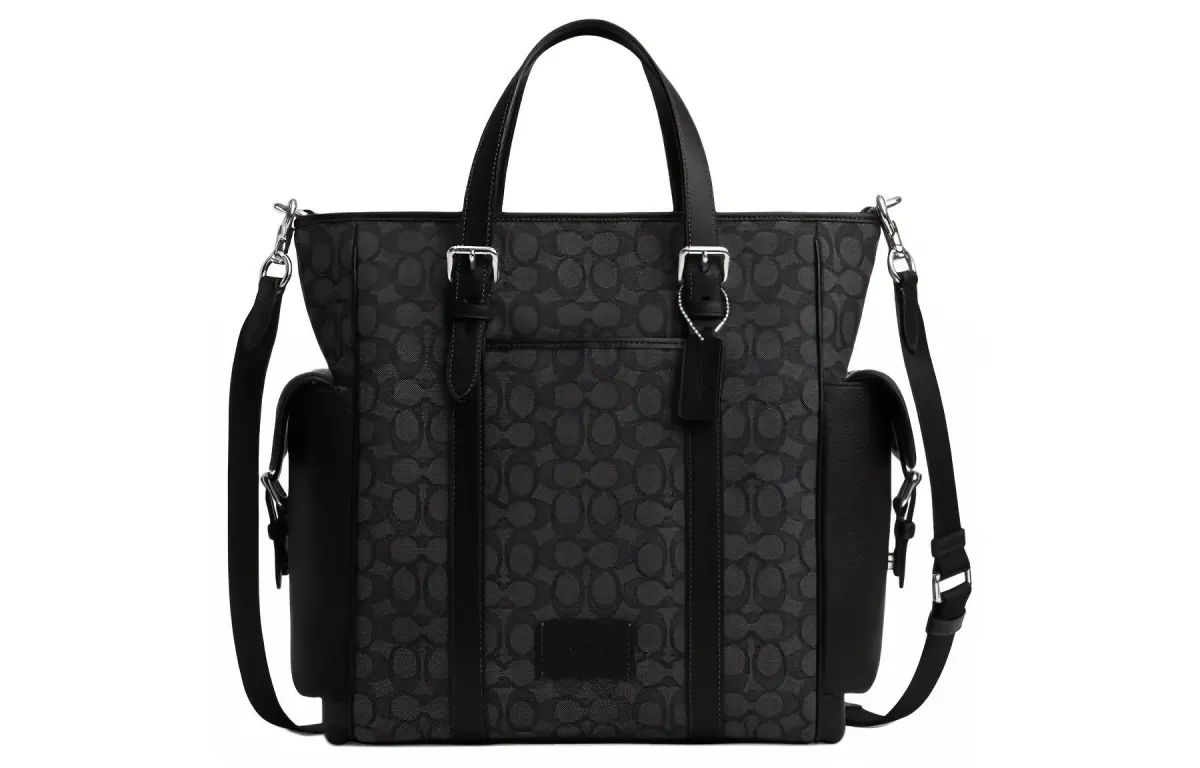 COACH Sprint Iconic Jacquard Shoulder Bag, Crossbody Bag, Handbag Large Men's Silver & Charcoal Gray & Black