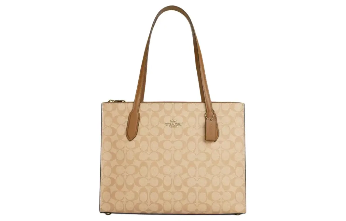 COACH Nina Coated Canvas With Smooth Leather Tote Bag, Shopping Bag, Handbag, Shoulder Bag Large Women's Khaki