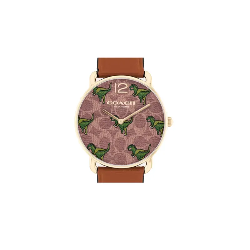 COACH Wrist Watches Quartz Movement Cow Leather/Cow Leather Strap 36mm Tan Watch Dial Women's Watch 30m Water Resistant