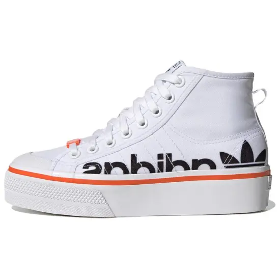 Adidas Originals NIZZA Series Skateboarding Shoes Women's High-top White/Black/Orange
