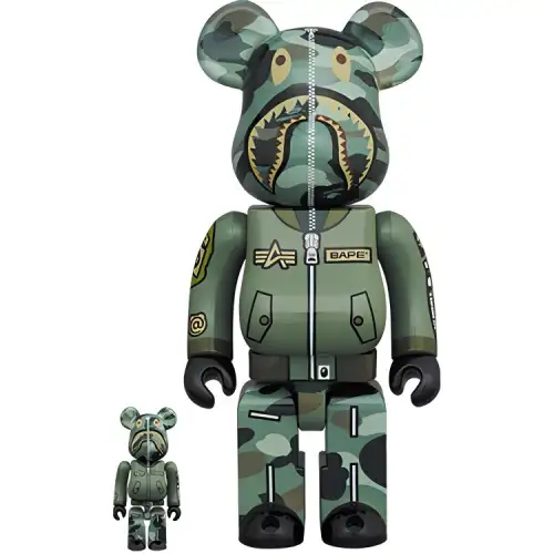 BE@RBRICK X BAPE x ALPHA pilot camouflage shark trendy doll