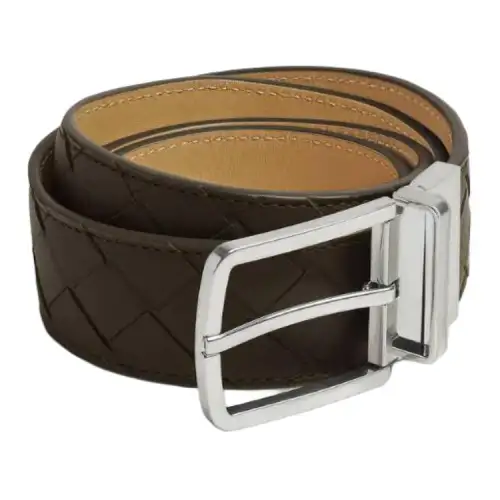 Bottega Veneta Double Sided Design Calfskin Leather Belts Men's Khaki/Dark Praline Width 3.5CM