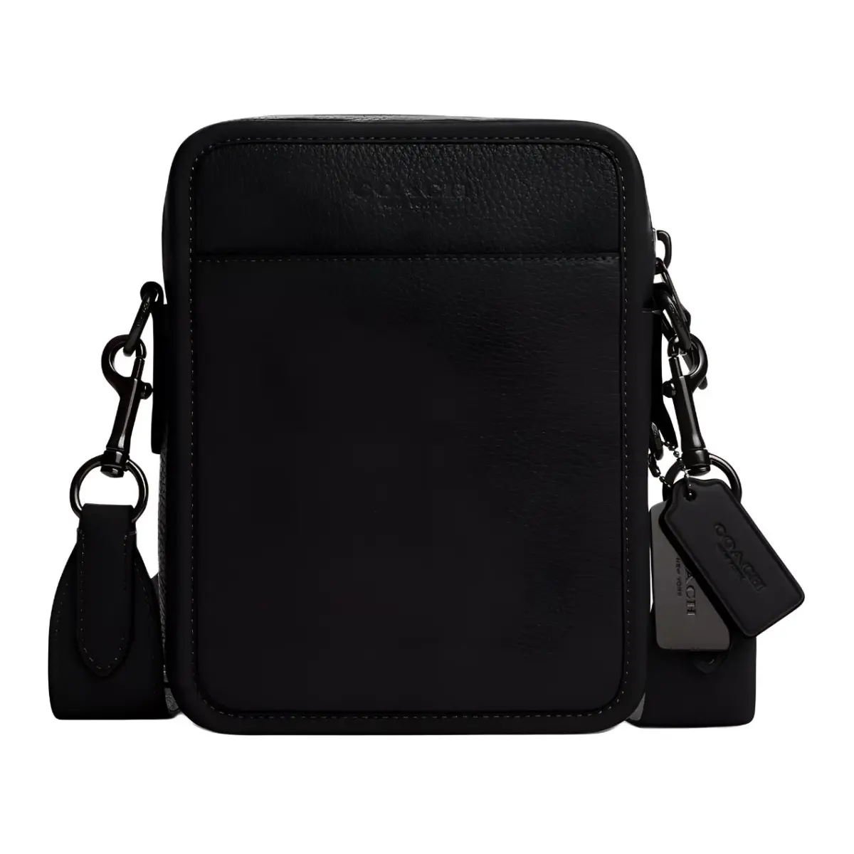COACH Sullivan Pebble Texture Leather With Smooth Calfskin Crossbody Bags Small Men's Black & Copper & Black