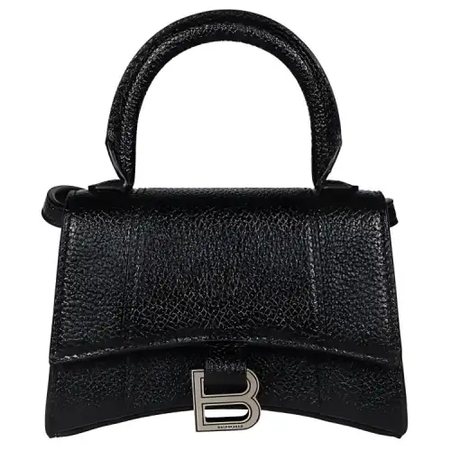 Balenciaga Litchi Grain Calfskin Hourglass Bag, Shoulder Bag, Crossbody Bag, Handbag Extra Small Women's Black