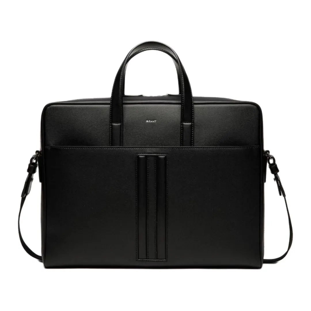 BALLY Recycled Cow Leather Portable One Shoulder Crossbody Briefcase Men's Black